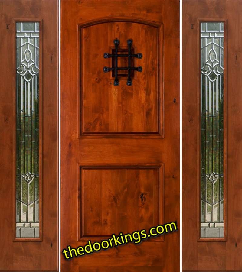 sw76 knotty alder wood door with two mystic sidelites